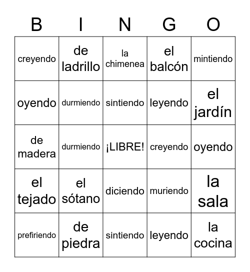 La Vivienda (2U2D1) Bingo Card