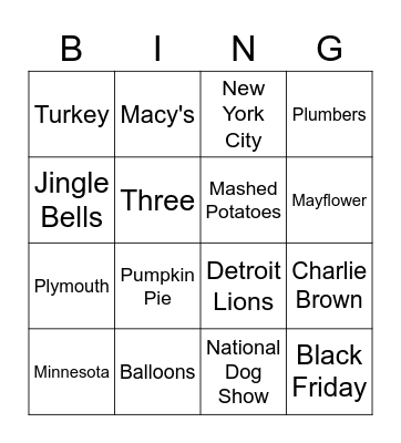 Thanksgiving Bingo Card