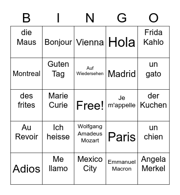 National World Language Week Bingo Card