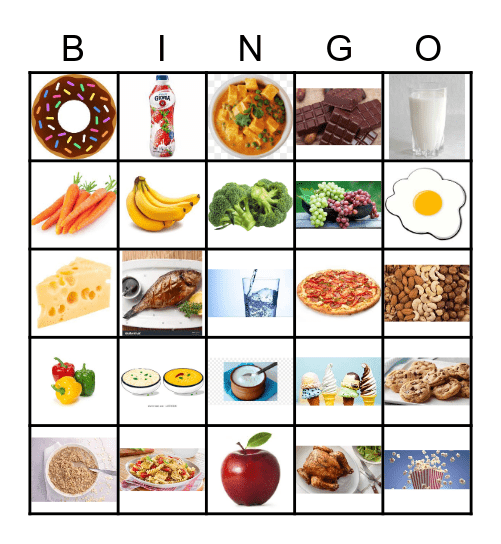 Healthy and unhealthy food. Bingo Card