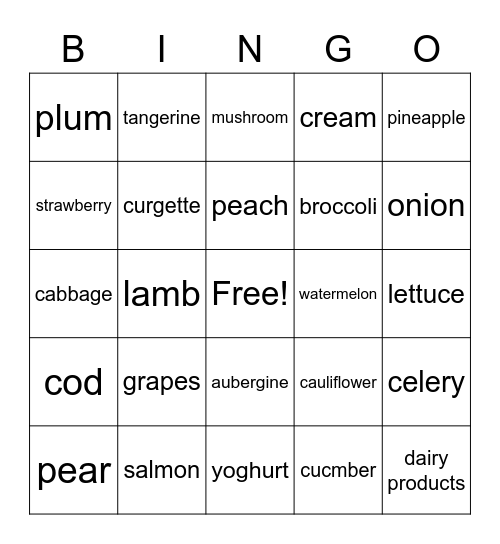 food , at the supermarket Bingo Card