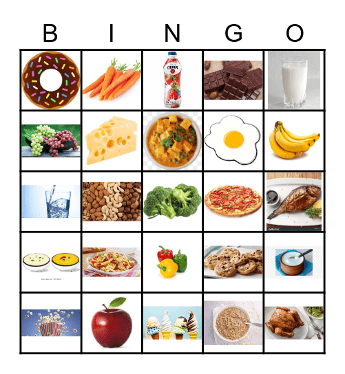 Healthy and unhealthy food. Bingo Card
