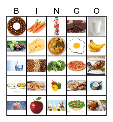 Healthy & Unhealthy Food Bingo Card