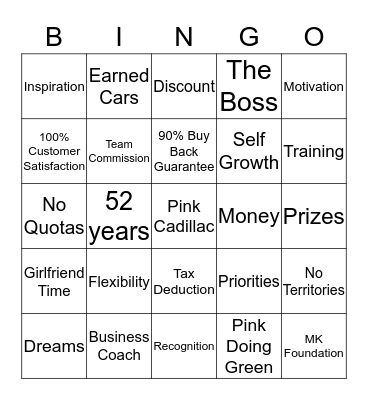 Mary Kay Benefits Bingo Card