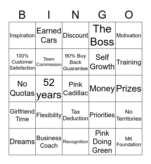 Mary Kay Benefits Bingo Card