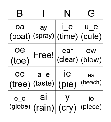 Vowel Team Bingo Card