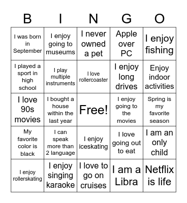 Get To Know You Bingo Card