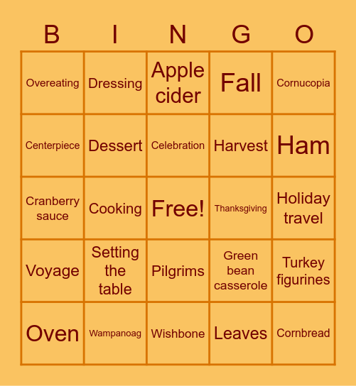 Thanksgiving Bingo Card