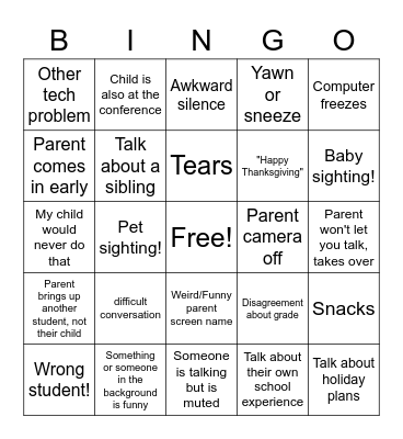 JMS PT Conferences BINGO Card