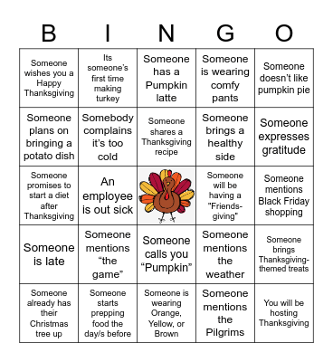 Thanksgiving Bingo Card