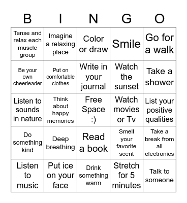 Coping Skills Bingo Card