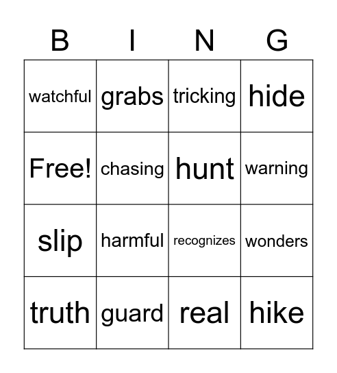 2nd gr. Vocabulary Bingo Card