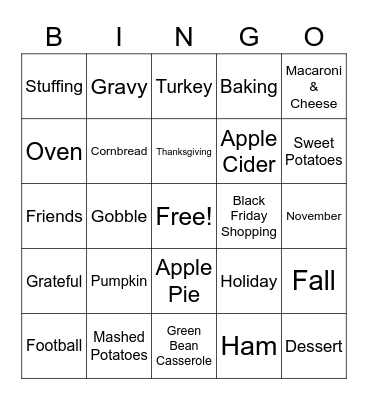 Thanksgiving Bingo Card