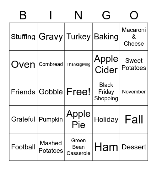 Thanksgiving Bingo Card