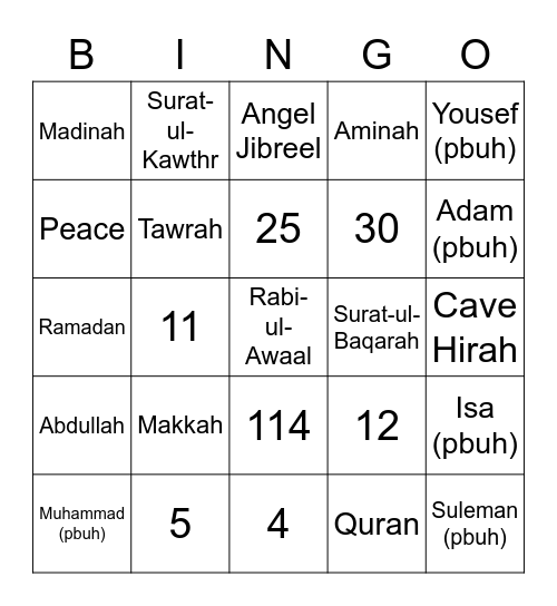 Islamic Knowledge Bingo Card