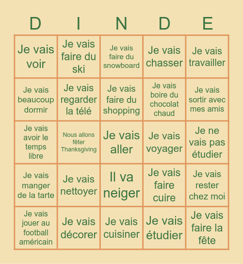 Le Futur Proche Bingo Card