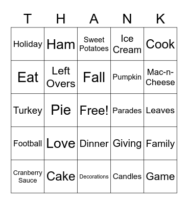 Thanksgiving Day!! Bingo Card