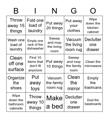 Chore Bingo Card