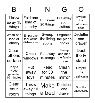 Chore Bingo Card