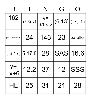 Geometry Review Bingo Card