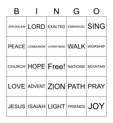 ADVENT Bingo Card