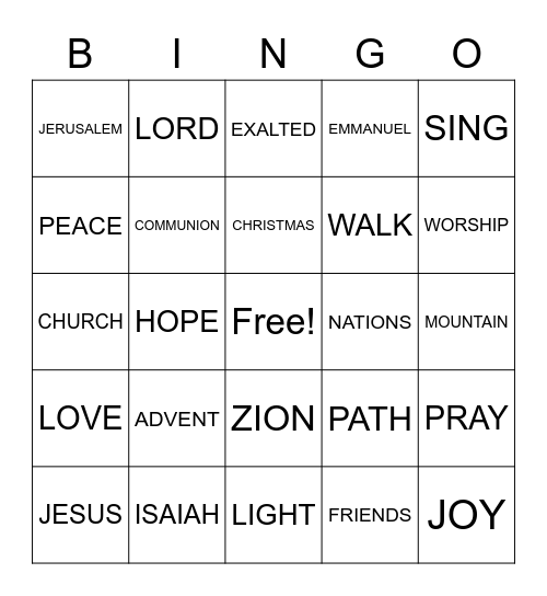 ADVENT Bingo Card
