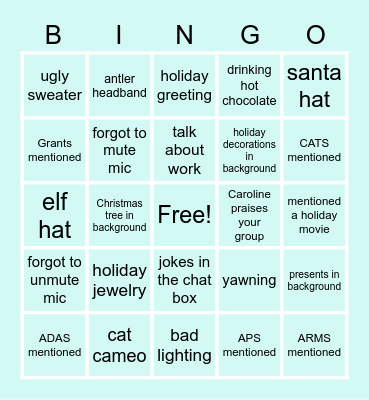 Holiday Party Bingo Card