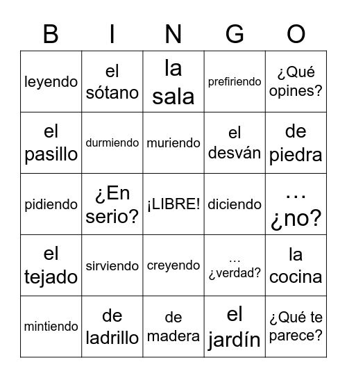 La Vivienda (2U2D1) Bingo Card