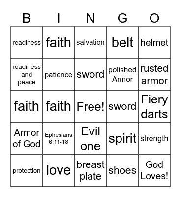 ARMOR Bingo Card