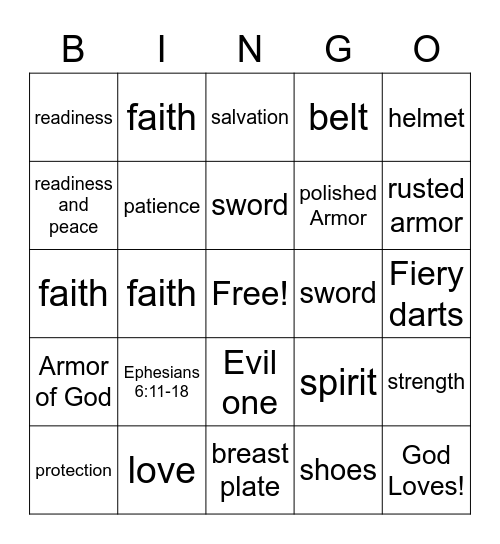 ARMOR Bingo Card