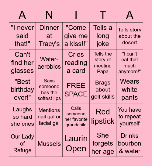 Anita Bingo Card