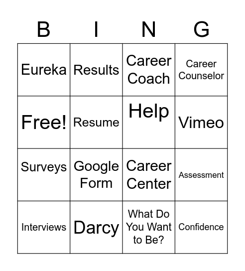 Career Services Bingo Card