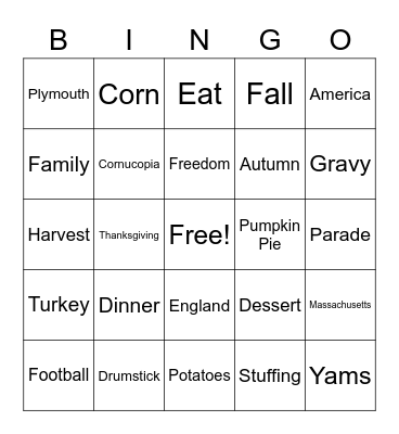 Thanksgiving Bingo Card