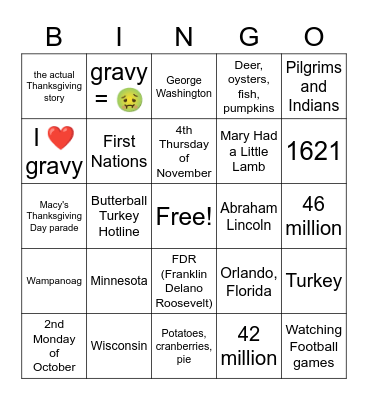 Thanksgiving Bingo Card