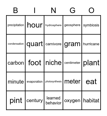 Science Bingo Card