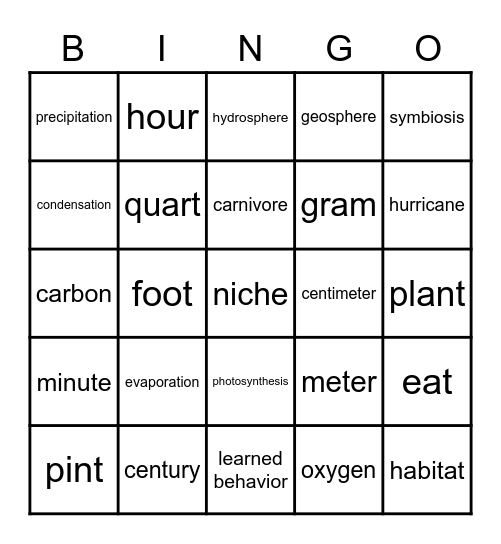 Science Bingo Card