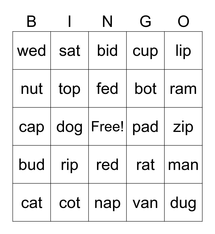 DECODABLE WORS Bingo Card