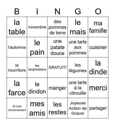 Action de Grace! Bingo Card