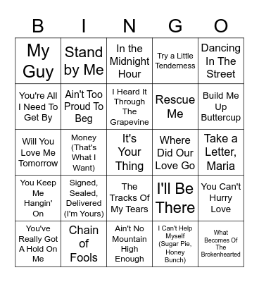 Soul Of The 60's Bingo Card