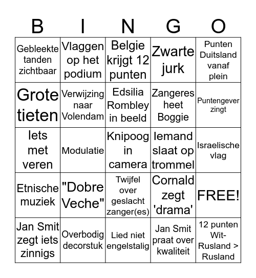 GROENLINKS EUROVISION BINGO Card