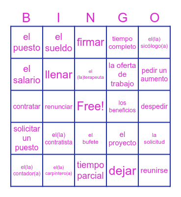 Plazas Vocabulario Cap. 11 Bingo Card