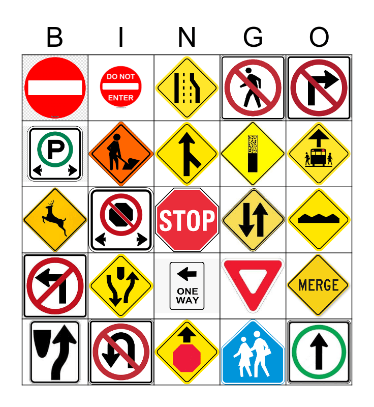 Road Signs Bingo Card