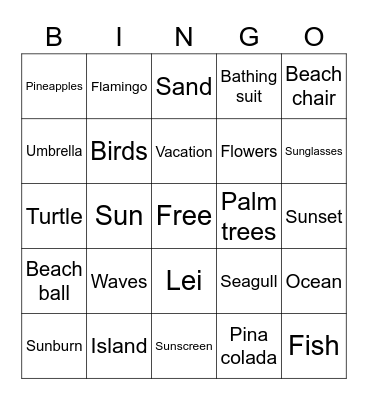 Tropical Bingo Card