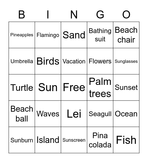 Tropical Bingo Card