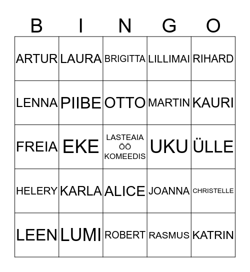 Lasteaia öö bingo Card