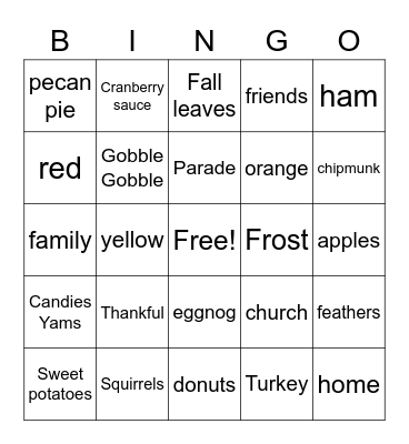 Thanksgiving BINGO Card