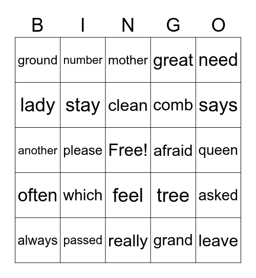 High-Frequency Words #3:  Module 4 Bingo Card