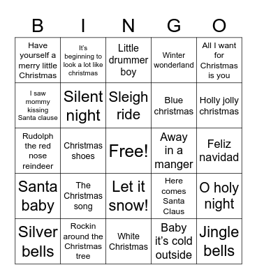 Christmas Singo Bingo Card