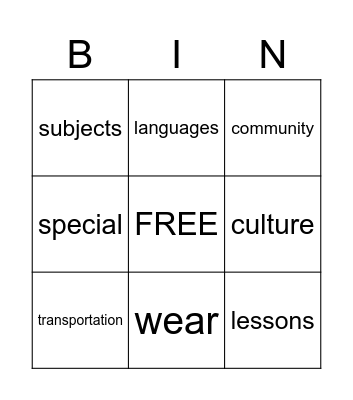 Lesson 13 Vocabulary Bingo Card