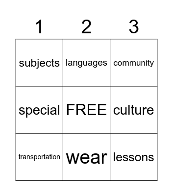 Lesson 13 Vocabulary Bingo Card